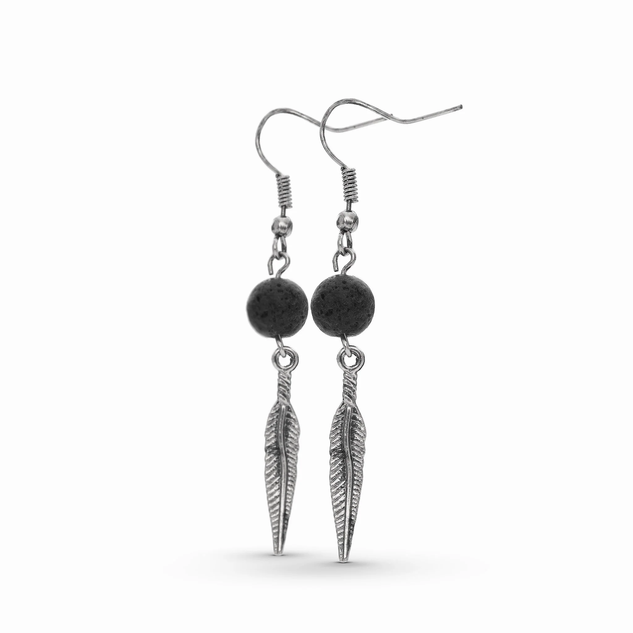 Lava Stone Feather Earrings - Image 2