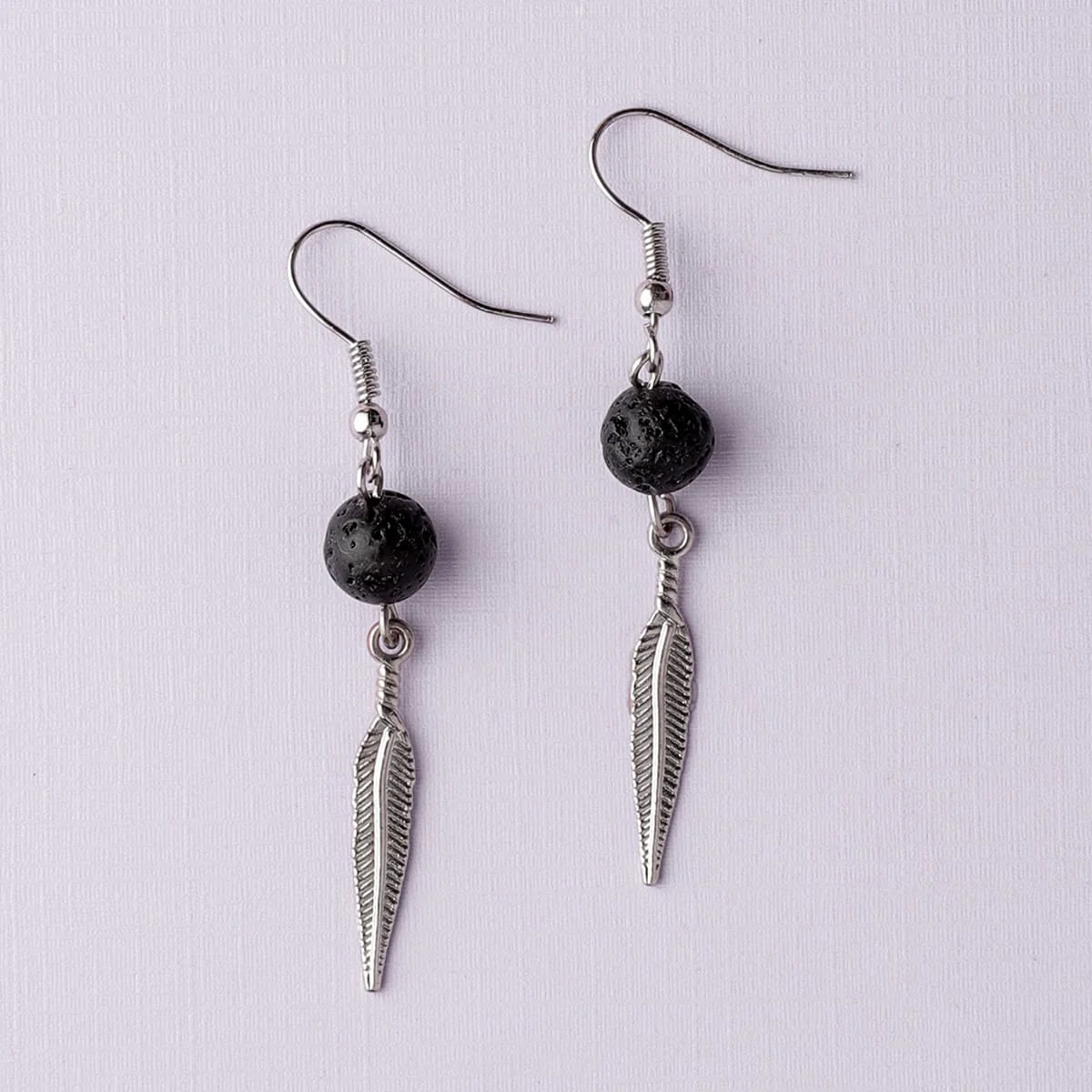 Lava Stone Feather Earrings - Image 3